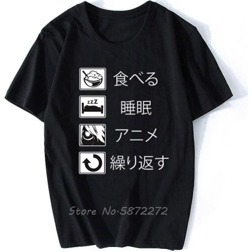 Eat Sleep Anime Repeat Funny Anime Binge T-Shirt T Shits Printing Short Sleeve Casual O-Neck Cotton Print Sweatshirt Men