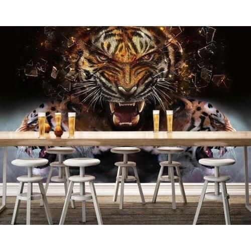 Customized large-scale 3D mural wallpaper tiger tiger sheng wei down the mountain tiger roar river top gun cloud background wall