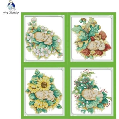 Joy Sunday Four Season Baby Series Counted Cross Stitch 11CT Printed Fabric 14CT Canvas Cross Stitch Kits Embroidery Home Decor