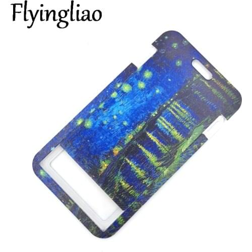 Van gogh Oil Painting Starry Sky Women Men Credit Card ID Holder Bag Student Travel Card Cover Badge Keychain Gifts Accessories