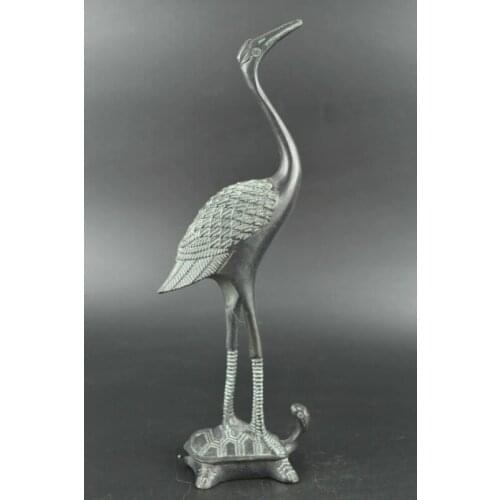 Chinese Bronze Carve Vivid Turtle Carry Crane Longevity Statue