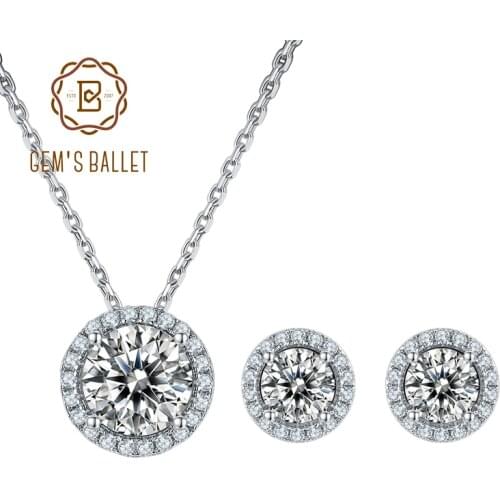 GEMS BALLET 925 Sterling Silver Brilliant-Cut Moissanite Diamond Jewelry Set Earrings Necklace For Women Bridal Wedding Jewelry
