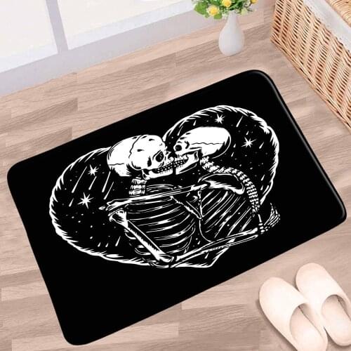 Skull Couple Bath Mat Halloween Black Pattern Non-slip Rugs Flannel Home Decor Bathroom Kitchen Bedroom Entrance Aisle Carpet
