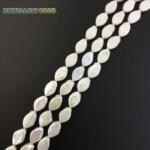 DIY white pearls beads rhomb diamond shape Strand (about 26pcs/lot) Good quality natural Freshwater pearl Straight 0.8mm hole