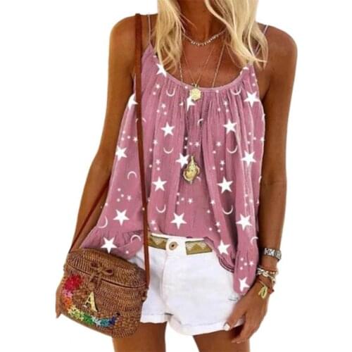 Summer Women Camisole Fashion Star Moon Print Casual Spaghetti Strap Vest Top U-neck Sleeveless Plus Size Women Vest Camisole