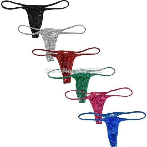 Men Narrow Waist Short Thong Underwear Guy Shiny Leather Micro Tanga Mini G-String