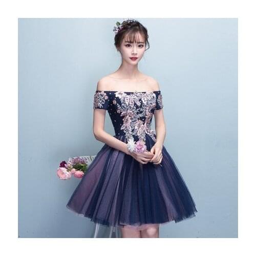 New Evening Dress Fashion Word Shoulder Evening Dress Princess Pettiskirt Short Section Banquet Formal Dress Vestidos De Fiesta