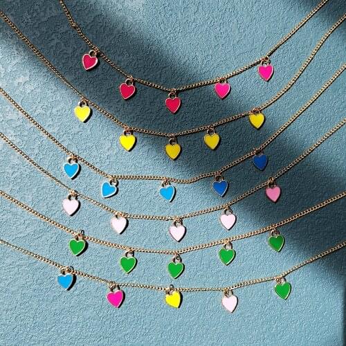 Lost Lady New Creative Color Necklace Popular Cute Lady Heart Necklace Light Luxury Gold Plated Alloy Sweater Chain Jewelry