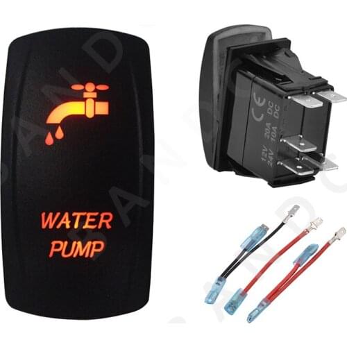 WATER PUMP Rocker Switch 5P ON-OFF SPST Laser Etched Orange Illuminated Led for Car Boat Marine ARB RV Camper，Jumper Wire Set
