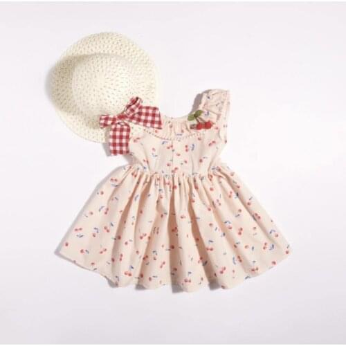 Female Child Back Bow Cherry Dress And Hat-Alicia