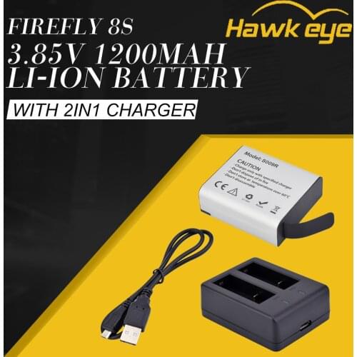 3.85V 1200mAh Li-ion Replacement Battery with 2in1 Battery Charger Sports Action Camera Kit For Hawkeye Firefly 8S Camera