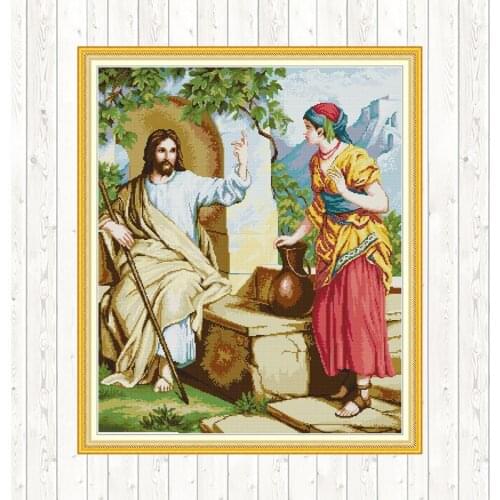 Cross Stitch Patterns Jesus Aida 14ct Fabric for Embroidery Kit Printed Canvas Counted Cross-stitch Needlework DMC Cotton Thread