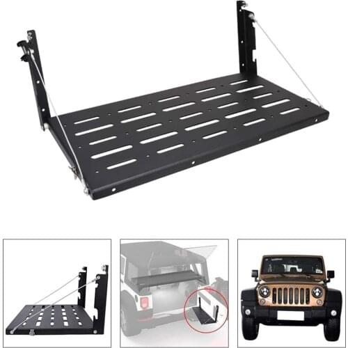 Tailgate Table JK JKU Rear Door Table Aluminum Alloy Black Rear Foldable Back Shelf for Jeep-Wrangler JK 2007-2018
