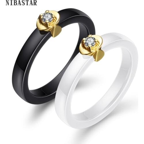 Black White Color Wedding Rings For Women Smooth Ceramic With AAA Cubic Zirconia For Women Wedding Gift Free Shipping