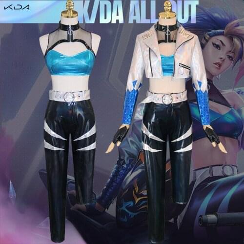 LOL Akali Cosplay Costume Game League of Legends Cosplay K/DA All Out Outfit Women Girl Jacket Pants Coat