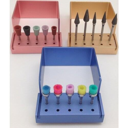 Gold/Pink/Blue 15holes Aluminium Dental Burs Holder Odontologia Bur Block Holder Autoclavable Disinfection Box Dental Tools