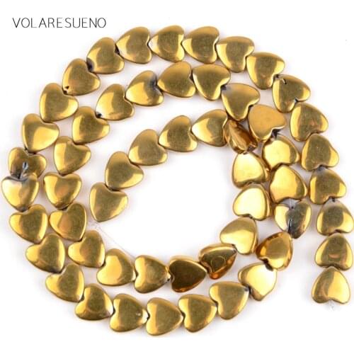 Gold Love Heart Hematite Stone Heart Loose Beads 15” Strand Pick 6x5mm 8x6mm Spacer Beads For Necklace Accessory Jewelry Making