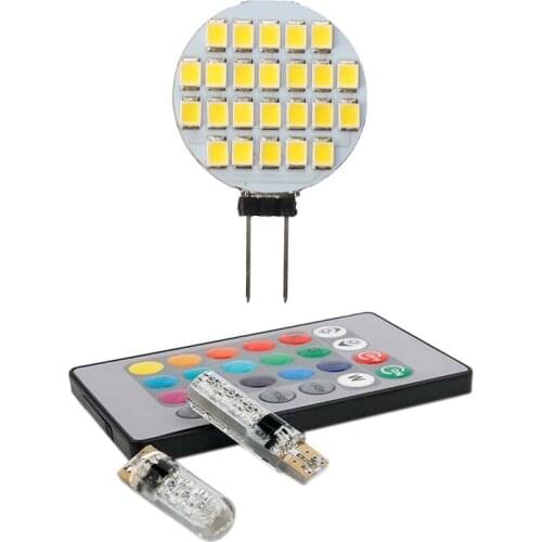 1X G4 Bulb Spot Lamp Bulb 12V DC 24 LED & 2 PCS T10 5050 6SMD RGB LED Multi Color Light Car Wedge Automotive Bulbs