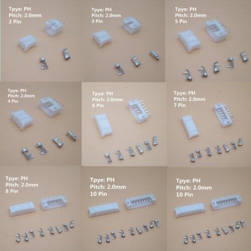 100 sets 2-12pin 2.0mm Pitch PH Terminal / Housing / Pin Header Connector Wire Connectors Adaptor PH-2P/3P/4P/5P/6P-12Pin Kits