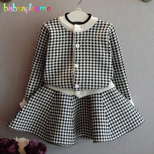2Piece/2-6Years/Spring Autumn Kids Clothes Baby Girls Outfits Plaid Sweater Cardigan+Skirt Casual Children Clothing Sets BC1268