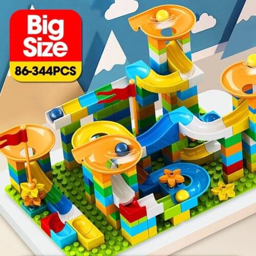 86-344PCS Marble Race Run Big Block Compatible city Building Blocks Funnel Slide Blocks Construction Bricks Toys For Children
