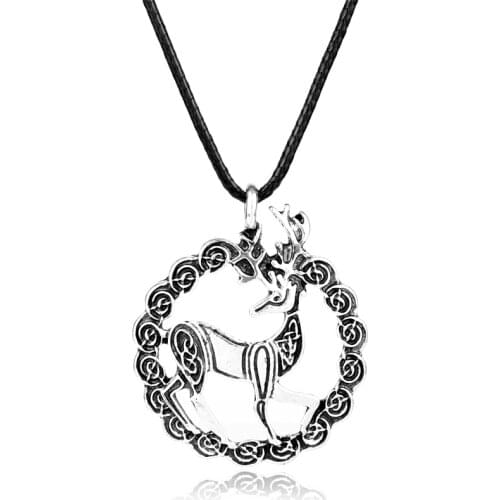 Dongsheng Antique Viking Aegishjalmur Nordic Deer Sekira Talisman Amulet Pendant Necklace Handmade Jewelry For Mens