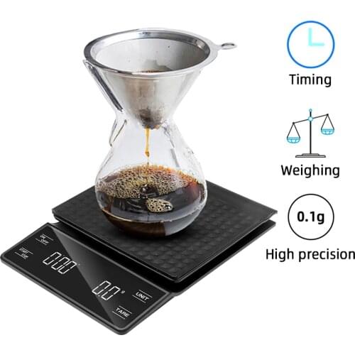 0.1G/3Kg Hand Drip Coffee Scale with Timer High Precision Food Scale Electronic Digital Kitchen Scale LCD Weight Balance