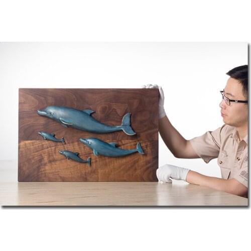 GOOD- Unique # home office living room WALL royal decoration -Original ocean animal art Retro bronze art # Dolphin family