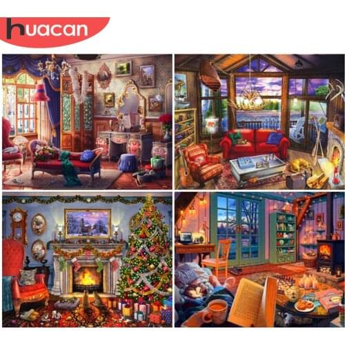 HUACAN Paint By Numbers House Landscape Oil Painting Art Gift DIY Pictures By Number Christmas Tree Kits Home Decor