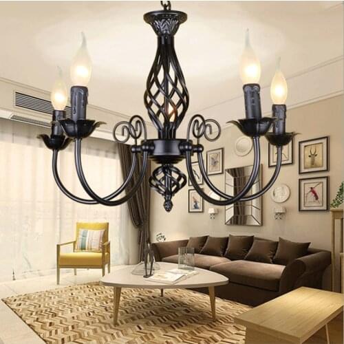 Classic chandelier lighting Decoration wrought iron black chandelier lighting for dining Living Room hotel Indoor country lamp