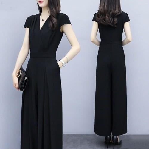 Women Bodysuit Elegance 2021 Summer New Fashion Casual Jumpsuits V-neck Print High Waist Wide Leg Pants Ladies Playsuit Rompers