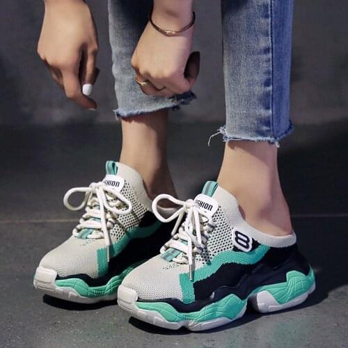 Casual Half-drag Sneakers Woman 2021 New Fashion Mixed Color Sneakers Vulcanized Shoes Lace-up No Heel Lazy Shoes Flats A1-107