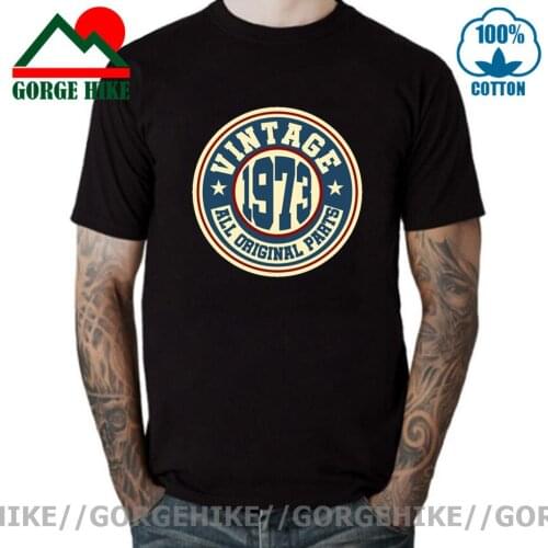 GorgeHike Vintage 1973 All Original Parts Tee shirt Mens Novelty Tops T-Shirt Cotton Black Clothing O-Neck Born in 1973 T Shirt