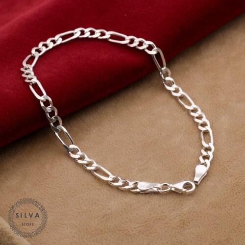 Silva Original 925 Sterling Silver 5mm Bracelets for Men S925 Silver Fashion Jewelry Gift Mens Figaro Chains