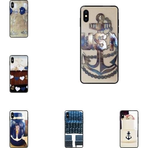 Black Soft TPU Accessories Case New Nautical Anchor On Navy For Galaxy A5 A6 A7 A8 A10 A10S A20 A20S A20E A21S A30 A30S A40 A50