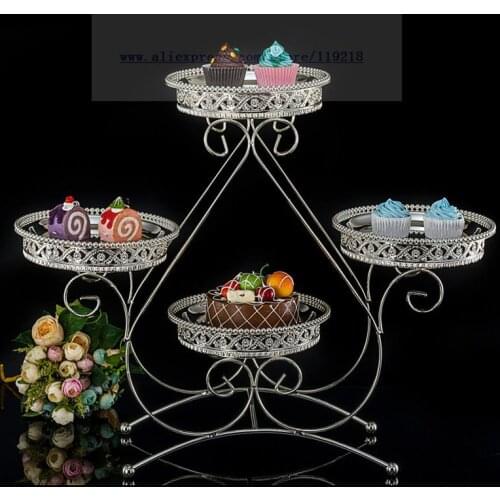 New European four-layer snack stand metal silver plated tea cake West Point buffet