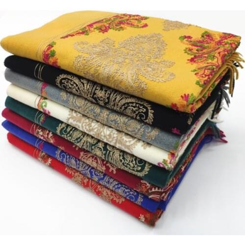 Autumn Winter Imitation Cashmere Embroidery Scarf Female Fringed Flower Pattern Thickening Shawl Air Conditioning Blanket Scarf