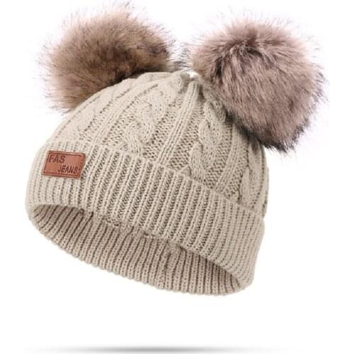 Autumn Winter Knitteed Childrens Beanie Cap Cotton Fake Ball Pompon Warm Girls And Boys Hats Skullies Bonnet Baby Accessories