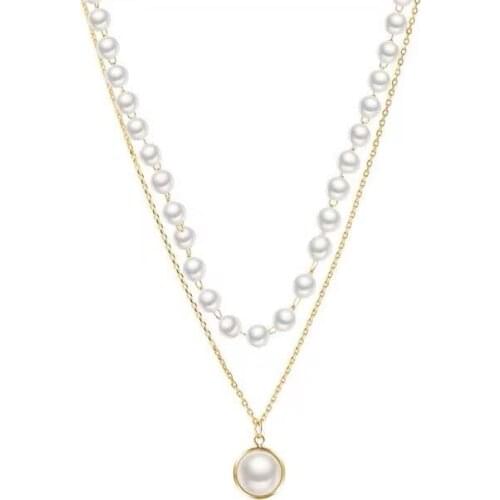 Temperament Double Pearl Necklace Personality Cold Wind Clavicle chain female temperament network red pendant necklace tide