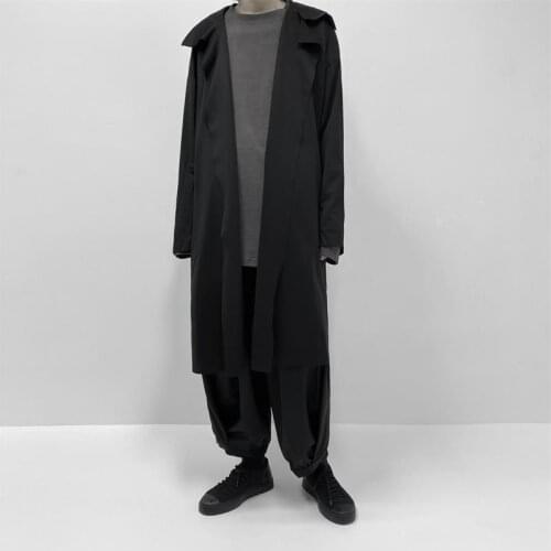 Cape mens dark black niche black design sense of fall windbreaker mens knee-length mid-length coat