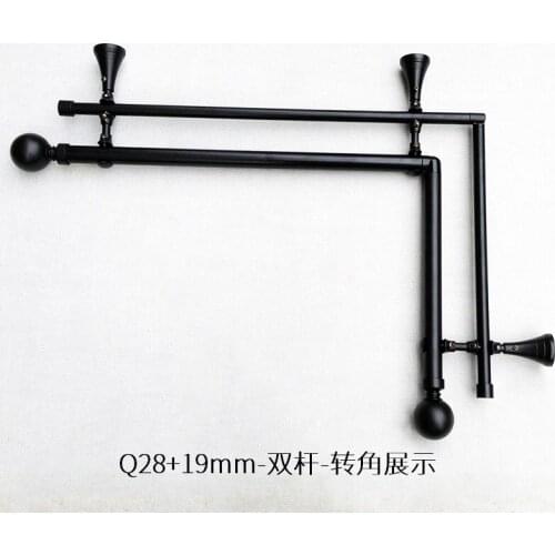 Factory direct Selling Roman pole turning 90 degree activity corner matching 28MM+19MM-double rod-matte black curtain pole