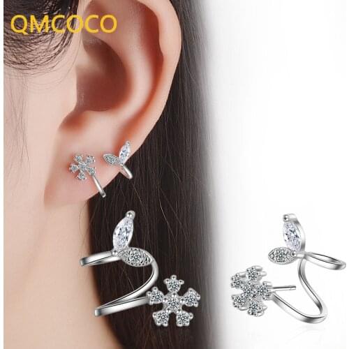 QMCOCO Korean Snowflake Integrated Earring Ear Clip Fashion Temperament 925 Silver Zircon Earrings For Girl Woman Party Gifts