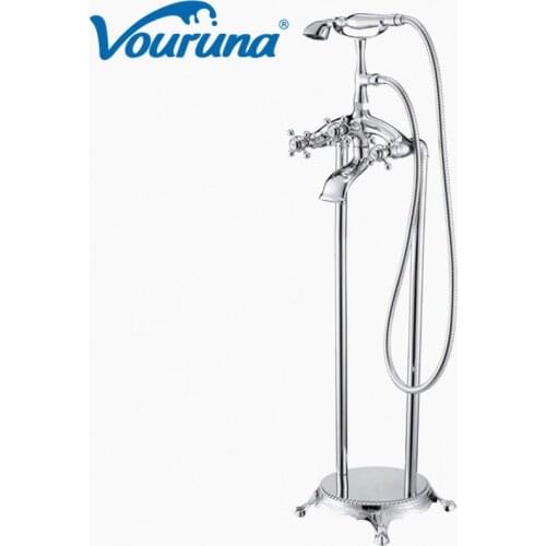 VOURUNA Luxury Chrome Finish Free Standing Bathtub Faucet Mixer Tap