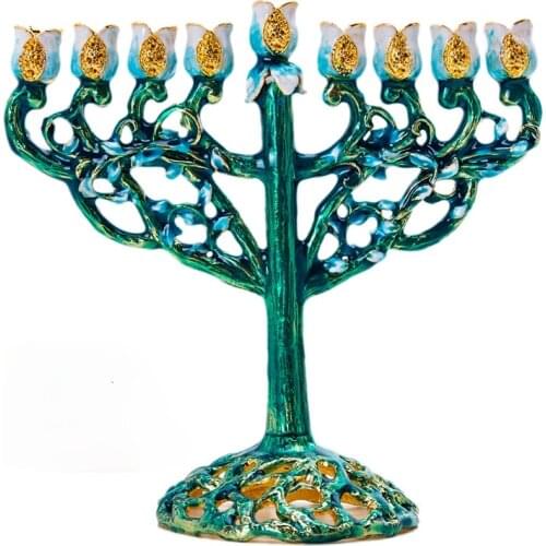 Hand-painted Hanukkah Menorah Jewish Lamp 9 Branch Jerusalem Temple Jewish Candle Holder Chanukah Candlesticks Decoration