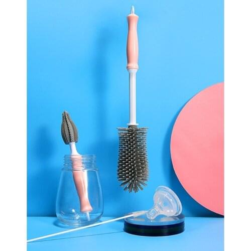 W3JF 3pcs Newborn Baby Bottle Cleaner Brushes Silicone 360 Degree Rotation Long Handle Baby Milk Bottle Nipple Cup Clean Brush