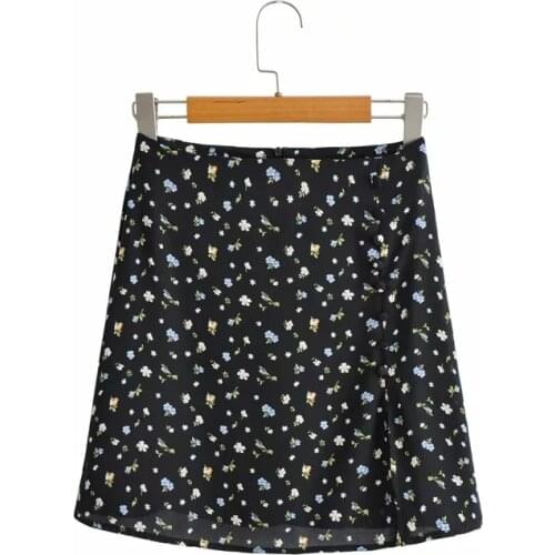 ZA New Fashion Women Retro Floral Print Skirts High Waist Chic Skirt Chiffon Side Split Mini Skirt XITIMEAO
