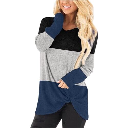 Autumn Fashion Long Sleeve Women T-shirt V-neck Solid Patchwork Vintage Tops Casual Loose Office Elegant Twisted Ladies T-shirts
