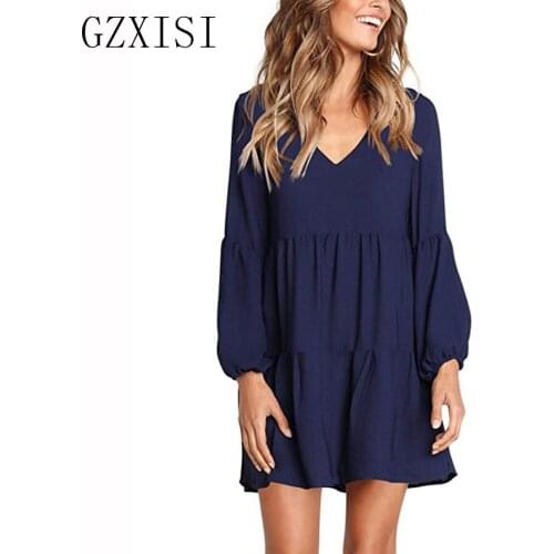 Women dress winter red plus size dress mini autumn loose solid lantern sleeve vintage befree ladies short office party dress