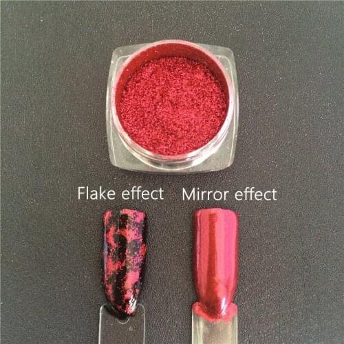 BRIGHT RED 1 BOX 2 Way Platinum Foil Flakes Pigment Mirror & Flake Effect Chrome Nail Powder Glitter Sequins Gel Nail Polish DIY