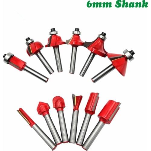 1pc 6mm Shank Milling Cutter Router Bit Straight T Bit V Flush Trimming Cleaning Round Corner Cove Box Bits for Wood